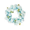Blue fabric rose hair tie with pearls and green ribbons on a clean white background - 3# Blue Flower Pearl Hair Tie