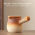 600ml ceramic tea pot with wooden side handle and hemp rope wrap in brown gradient - 600ml / Ruyi Jar Pot (Brown/600ml) / 19.5cmx11cm