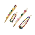 Dettaglio di set di quattro fermagli per capelli dorati con strass colorati e perle - Stile Oro Intarsiato Multicolore / Oro