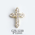 Exquisite gold alloy cross nail art charm with sparkling rhinestones size 8x11mm - Pave Cross (ZS-1220)