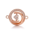 Rose gold circular pendant connector with central heart gemstone and crystal halo accents - Rose Gold Spiral Round (L0541-C)