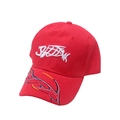 Cappellino da baseball in cotone rosso con ricamo bianco e fiamme sulla visiera - Rosso / M (56-60cm)