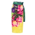 Gonna a portafoglio con stampa floreale gialla e rosa vivace e laccetto in vita - Sarong