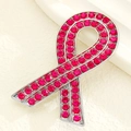 Pink rhinestone breast cancer awareness ribbon brooch with silver alloy base - Pink Rhinestone Ribbon