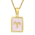 18K gold plated rectangular pendant with pink shell inlay and Aries zodiac symbol - Aries (With Chain)