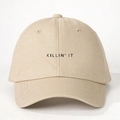 Adjustable beige cotton baseball cap with black Killin' It embroidery on the front - One Size / Light Khaki
