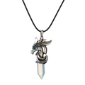 Collana con testa di drago d'argento e ciondolo esagonale in opale con cordino nero - Opalite Cordino Cerato