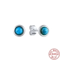 Elegant S925 sterling silver flower and moon stud earrings with turquoise blue stones - #1 Round / Platinum (Round)