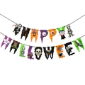 Colorful Happy Halloween banner set with cartoon ghosts and vampire castle designs - Halloween Letter Ghost Skeleton Purple Decor
