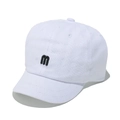 Close-up of black 'm' letter embroidery on a white cotton twill baseball cap - M (56-58cm) / White