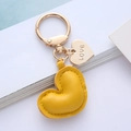 Yellow faux leather heart keychain with gold alloy lobster clasp and LOVE tag - Yellow