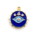 Blue Evil Eye jewelry pendant in golden finish with sparkling zircon stones - 10pcs Blue Round Rhinestone Evil Eye Pendants