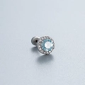 Silver stud earring with round blue gemstone and crystal halo on gray surface - Round Light Blue Zirconia Style (A109-2#) / Single Piece