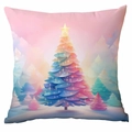 Housse de coussin de Noël avec motif sapin macaron coloré pour décoration de canapé - 45x45cm (Sans Insert) / Sapin de Noël de Rêve (CDR351-9)
