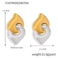 Detail of two-tone stainless steel earrings with dimensions of 3.0cm by 1.7cm - Two-tone Fluid Shape