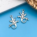 Pair of antique silver lizard charms for DIY jewelry making with lizard pendant detail - Gecko 15x18mm