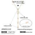 Gedetailleerd technisch schema van Y-vormige ketting met afmetingen en specificaties - Holle Waterdruppel Strass Stijl (JDN0311119)