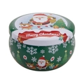 Green Merry Christmas metal storage tin with festive Santa and reindeer illustrations - D246-Green Merry Christmas!