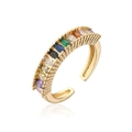 Luxurious 18K gold plated open ring with colorful marquise-cut baguette cubic zirconia - Adjustable Open / Rainbow
