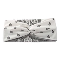 Elastisches weißes Paisley Yoga-Stirnband mit stilvollem Twist-Knoten für Damen - Weißes Paisley