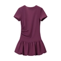 Short sleeve deep purple pleated dress with side ruffles and flared skirt for women - XS / Burgundy