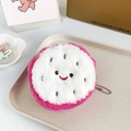 Plush dragon fruit shaped coin purse with pink outer ring and cute smiling face embroidery - Fruit