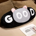 Cuscino lungo a forma di gatto nero e grigio con orecchie rosa e scritta GOOD - Gatto Nero / 65cm Standard Senza Fodera Interna