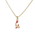 Golden koi fish pendant necklace with red enamel and sparkling crystals on box chain - Gold Koi Fish With Red Enamel