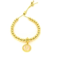 Bracelet à perles en or 18 carats ajustable avec pendentif rose et lettre F initiale - Lettre F
