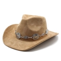 Klassischer hellbrauner Cowboyhut aus Wildlederimitat mit dekorativer Metallkette - M(56-59CM) / Camel
