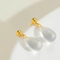 Gold ball stud earrings with translucent off-white teardrop pendants for women - Gold Ball Greyish White Waterdrop Earrings (ES2419-6)