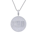 Hip hop silver CEO letter circle pendant with baguette cubic zirconia and twist chain - n162 Silver (with 60cm Chain)