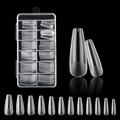 Macro shot of 12 transparent frosted coffin fake nails with sizes 0-11 on black background - QSW09 (120Pcs Boxed)
