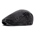 Vintage zwarte gewassen denim platte pet met verstelbare metalen gesp en casual stijl - Verstelbaar / Zwart