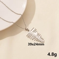 Silver stainless steel leaf pendant necklace with hollowed-out feather design 39x24mm - S1177-Silver Color