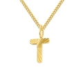 Minimalistische goldene 2mm Panzerkette mit einem texturierten Buchstaben T Anhänger - Gold (T)