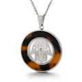 Hamsa Hand necklace with tortoiseshell resin pendant and silver stainless steel chain - Steel Color Hollow Hamsa Hand (KP81016-KC)