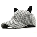Cappellino da baseball invernale con orecchie di gatto in velluto a coste grigio - 56-61CM (Regolabile) / Grigio chiaro