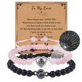 Bracciali di coppia con proiezione Ti amo in 100 lingue e biglietto regalo - Pietra Opaca + Quarzo Rosa