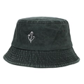 Detail of vintage washed cotton bucket hat with white mushroom embroidery and air vents - Adjustable / Green