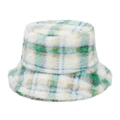 Winter plaid faux rabbit fur bucket hat in green and white check patterns - Green Blue White Large Plaid (A)