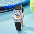 Klassiek kinderhorloge met zwart lederen band en kleurrijke cijfers op de wijzerplaat - Zwart