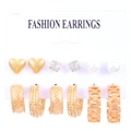 Set of 6 gold-toned earrings featuring resin heart studs and pearl hoop designs - 6 Pairs Set - Gold Zirconia (2847)