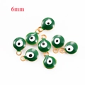 Set of 6mm green evil eye charms in gold finish for DIY jewelry necklaces and bracelets - 6mm / Dark Green