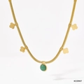 Detail of gold snake chain necklace featuring green aventurine stone and clover charms - Green Aventurine (KCD947)