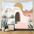 Detail of boho tapestry with desert landscape and cacti on a textured wall - Mld218