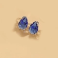 Elegant silver-tone stud earrings featuring water drop shaped deep blue crystals - Blue (Silver)