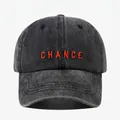 Classic washed black baseball cap with orange CHANCE embroidery and six-panel structure - Adjustable / Black