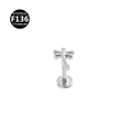 Macro detail of sterile F136 titanium dragonfly piercing stud with silver metallic finish - Style 7 / 1.0x6mm / Silver