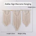 Bohemian handmade woven cotton wall hanging with fringe and wooden rod, 110x82cm size - Twelve Zodiac Signs Decor